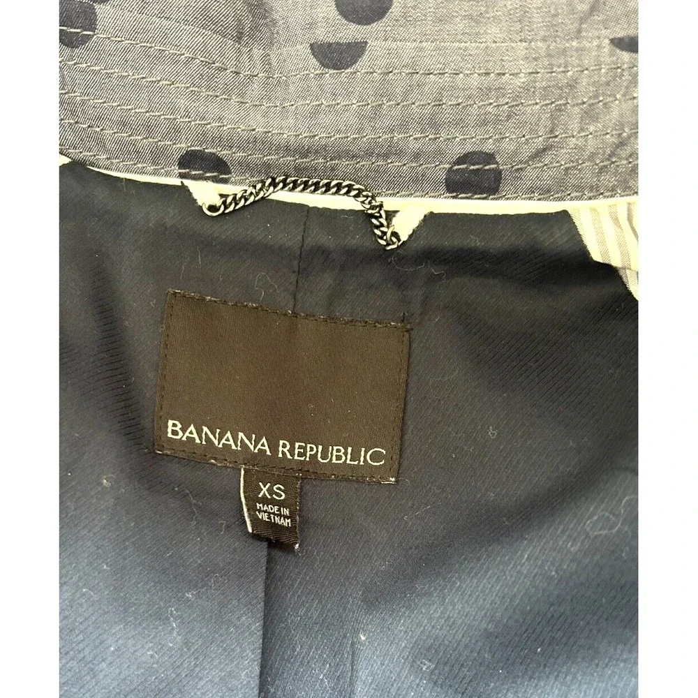 Banana Republic Polka Dot Trench Coat Water Resistant Belt Button Blue XS EUC - Picture 3 of 10